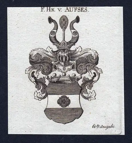 F. Hn. v. Aufses - Aufses Aufseß Bayern Wappen Adel coat of arms Kupferstich  heraldry Heraldik