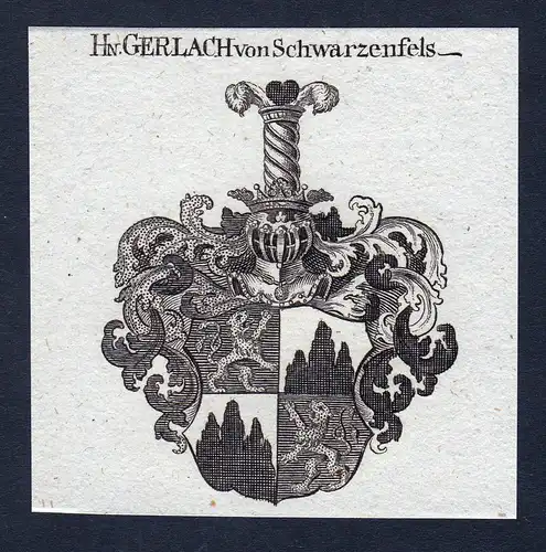 Hn. Gerlach von Schwarzenfels - Gerlach Schwarzenfels Hessen Wappen Adel coat of arms Kupferstich  heraldry He