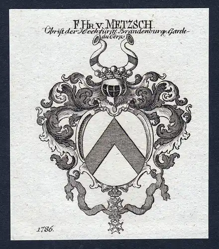 F. Hn. v. Metzsch - Metzsch Sachsen Meißen Wappen Adel coat of arms Kupferstich  heraldry Heraldik