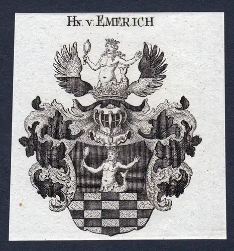 Hn. v. Emerich - Emerich Emmerich Wappen Adel coat of arms Kupferstich  heraldry Heraldik