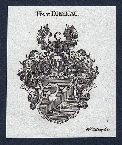 Hn. v. Dieskau - Dieskau Meißen Saalekreis Wappen Adel coat of arms Kupferstich  heraldry Heraldik