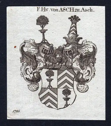 F. Hn. von Asch zu Asch - Asch Wappen Adel coat of arms Kupferstich  heraldry Heraldik