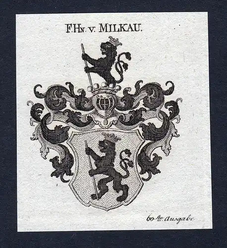 F. Hn. v. Milkau - Milkau Sachsen Meißen Wappen Adel coat of arms Kupferstich  heraldry Heraldik