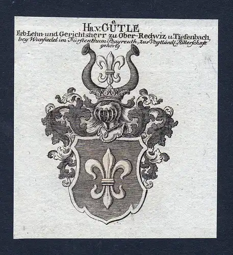 Hn. v. Gütle - Christoph Fürer Haimendorf Wappen Adel coat of arms Kupferstich  heraldry Heraldik
