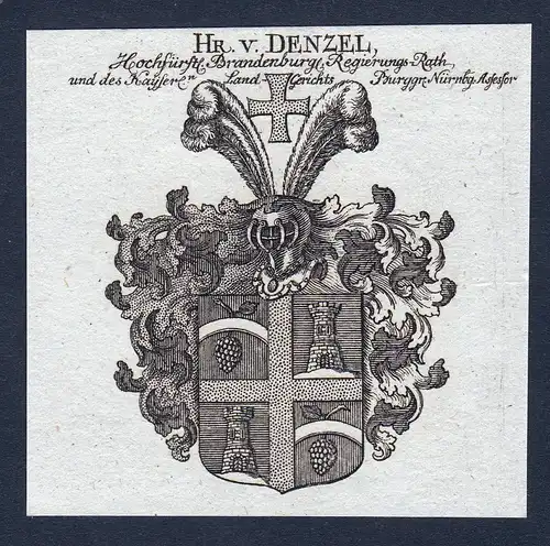 Hn. v. Denzel - Denzel Wappen Adel coat of arms Kupferstich  heraldry Heraldik