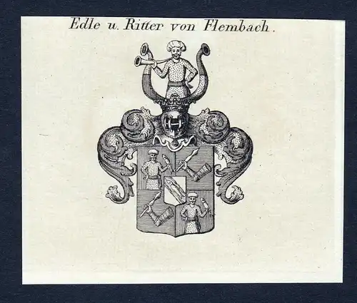 Edle u. Ritter von Flembach- Flembach Wappen Adel coat of arms Kupferstich  heraldry Heraldik