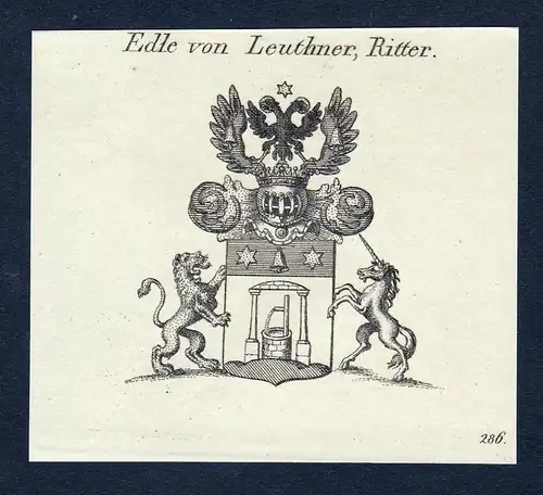 Edle von Leuthner, Ritter- Leuthner Wappen Adel coat of arms Kupferstich  heraldry Heraldik