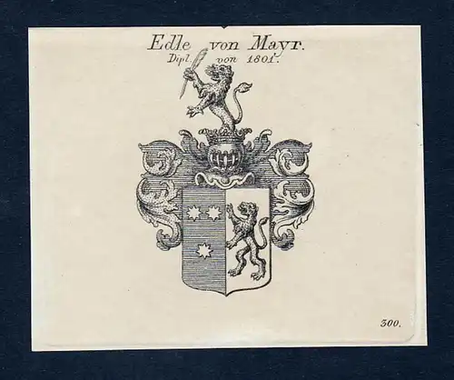 Edle von Mayr - Mayr Wappen Adel coat of arms Kupferstich  heraldry Heraldik
