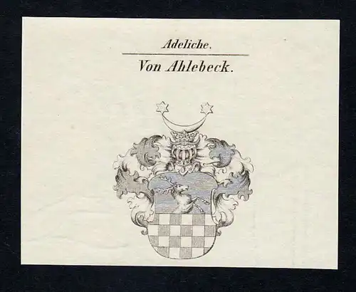 Von Ahlebeck - Ahlebeck Alebetzky Wappen Adel coat of arms Kupferstich  heraldry Heraldik