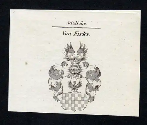 Von Firks - Fircks Firksi Firkss Wappen Adel coat of arms Kupferstich  heraldry Heraldik