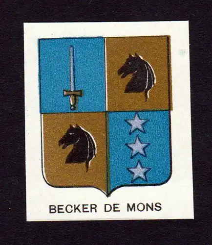 Becker de Mons - Becker Mons Wappen Adel coat of arms heraldry Lithographie