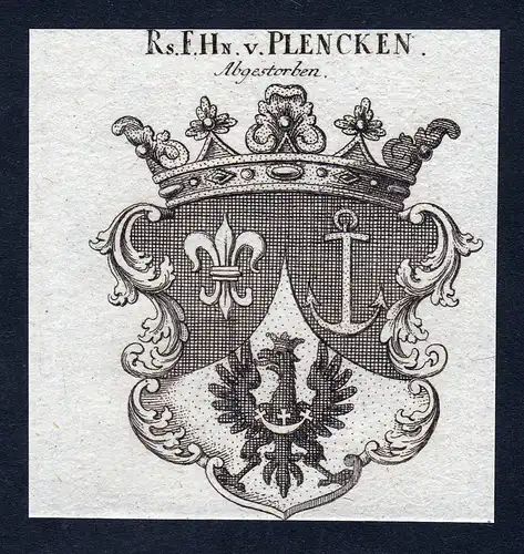 Rs. F.Hn. v. Plencken - Johannes Adrian Plencken Wappen Adel coat of arms heraldry Heraldik