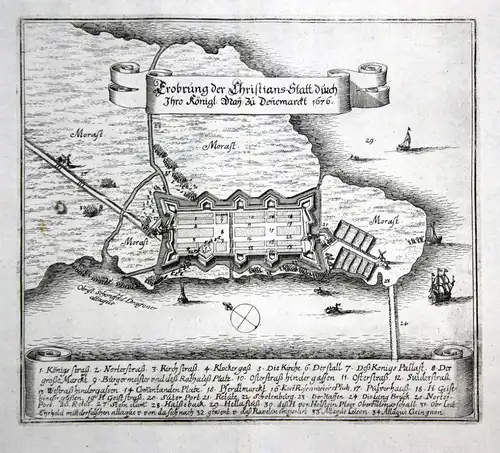 Erobrung der Christians-Statt durch Ihro Königl. May. zu Dennemarckt 1676 - Kristianstad Sverige Plan map Kar