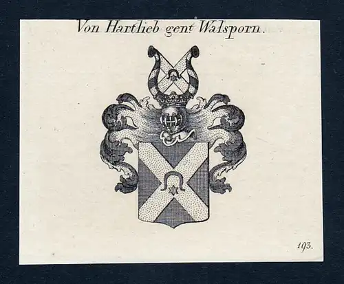 Von Hartlieb gen. Walsporn - Hartlieb genannt Walsporn Wappen Adel coat of arms Kupferstich  heraldry Heraldik