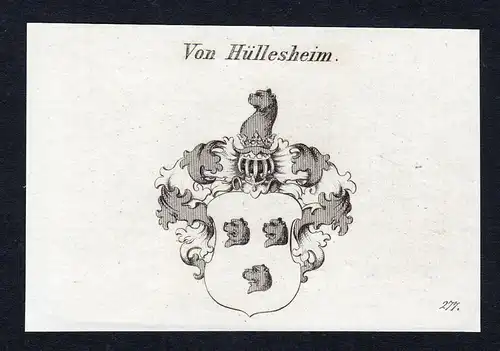 Von Hüllesheim - Hüllesheim Huellesheim Wappen Adel coat of arms Kupferstich  heraldry Heraldik