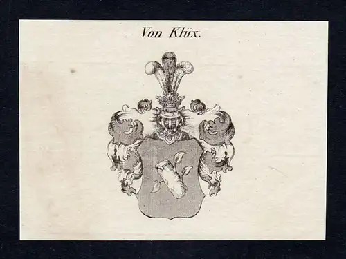 Von Klüx - Klüx Kluex Wappen Adel coat of arms Kupferstich  heraldry Heraldik