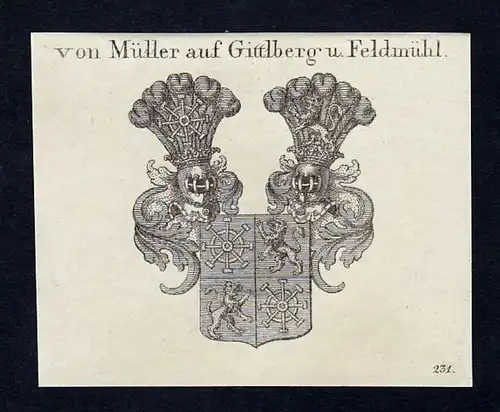 Von Müller auf Gittlberg u. Feldmühl - Müller Gittlberg Feldmühl Wappen Adel coat of arms heraldry Heraldi