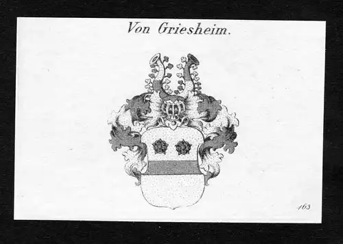 Von Griesheim - Griesheim Grießheim Grisheim Wappen Adel coat of arms Kupferstich  heraldry Heraldik