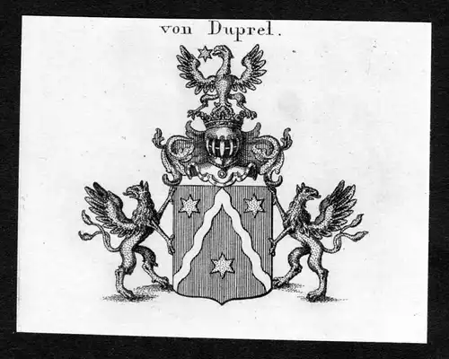 Von Duprel - du Prel Wappen Adel coat of arms Kupferstich  heraldry Heraldik