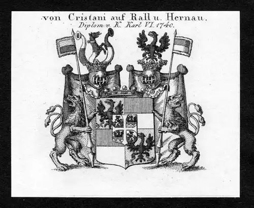 Von Cristani auf Rall u. Hernau - Cristani von Rall und Hernau Wappen Adel coat of arms Kupferstich  heraldry