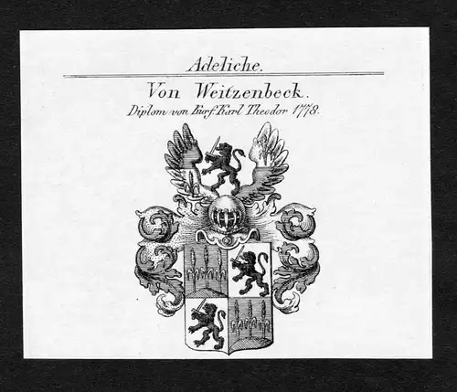 Von Weitzenbeck - Weitzenbeck Wappen Adel coat of arms Kupferstich  heraldry Heraldik