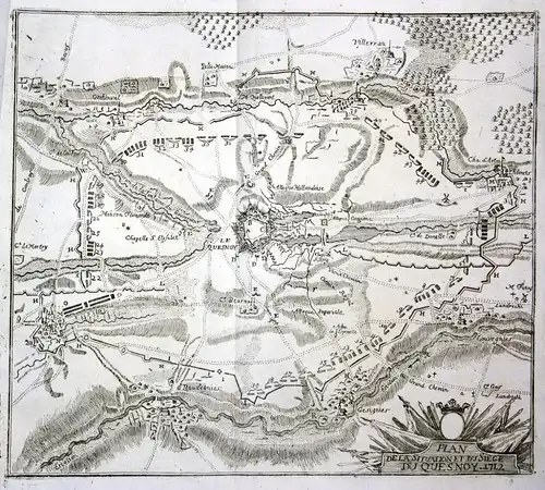 Plan de la Situation et du Siege du Quesnoy 1712 - Le Quesnoy siege carte gravure plan battle map   Karte Fran