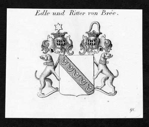 Edle und Ritter von Bree - Bree Wappen Adel coat of arms Kupferstich  heraldry Heraldik