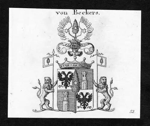 Von Beckers - Beckers Wappen Adel coat of arms Kupferstich  heraldry Heraldik