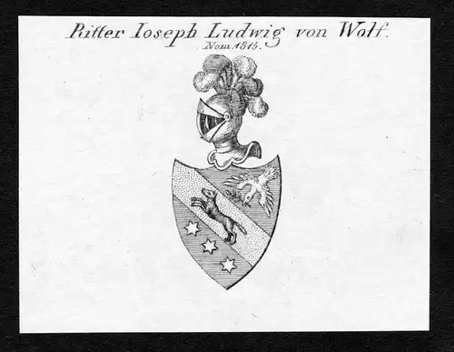 Ritter Ioseph Ludwig von Wolf - Joseph Ludwig von Wolf Wolff Wappen Adel coat of arms Kupferstich  heraldry He