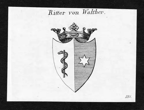 Ritter von Walther - Walther Wappen Adel coat of arms Kupferstich  heraldry Heraldik