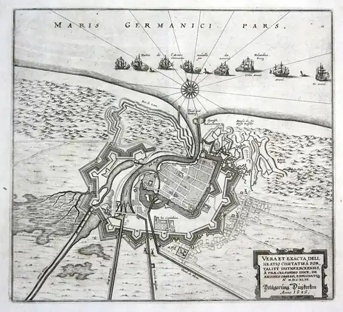 Belägerung Duykerken Anno 1646 - Dunkerque carte gravure siege Karte map Plan