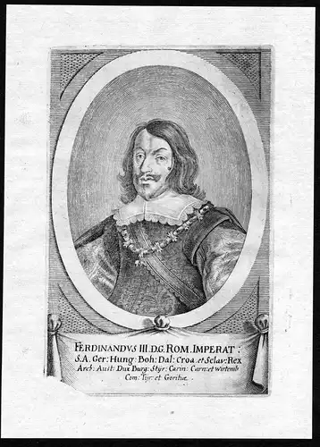 Ferdinandus III - Ferdinand III. Kaiser König HRR Portrait Kupferstich