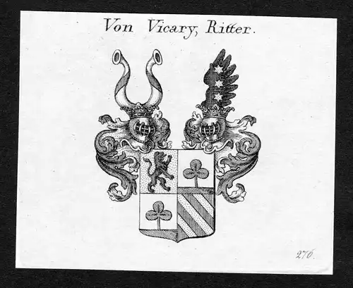 Von Vicary, Ritter - Vicary Wappen Adel coat of arms Kupferstich  heraldry Heraldik