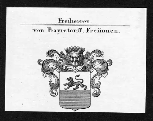 Von Bayrstorff, Freiinnen - Bayrstorff Wappen Adel coat of arms Kupferstich  heraldry Heraldik