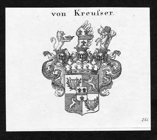Von Kreusser - Kreusser Wappen Adel coat of arms Kupferstich  heraldry Heraldik