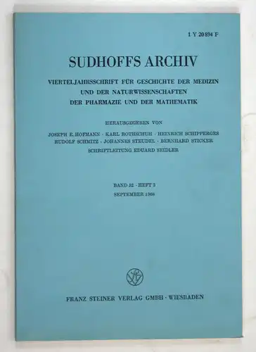 Sudhoffs Archiv für Geschichte der Medizin und der Naturwissenschaften. - Band 52 - Heft 3 - September 1968.