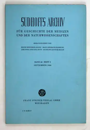 Sudhoffs Archiv für Geschichte der Medizin und der Naturwissenschaften. - Band 48 - Heft 3 - September 1964.