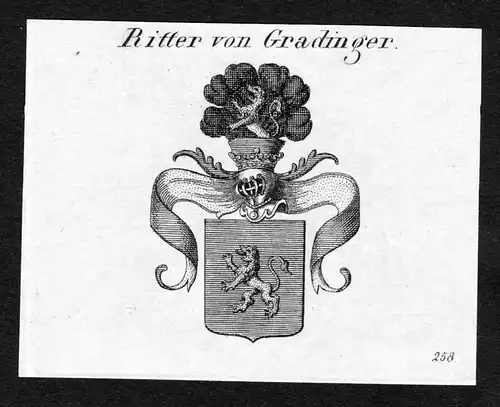 Ritter von Gradinger - Gradinger Wappen Adel coat of arms Kupferstich  heraldry Heraldik