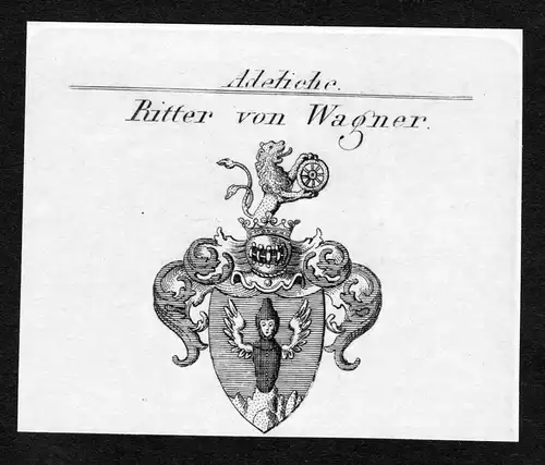 Ritter von Wagner - Wagner Wappen Adel coat of arms Kupferstich antique print heraldry Heraldik