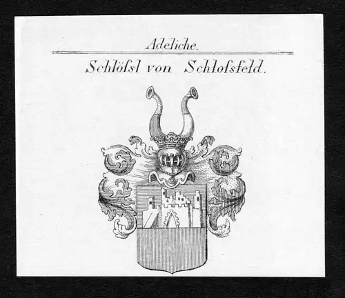 Schlössl von Schlossfeld - Schlößl Schlössl von Schlossfeld Wappen Adel coat of arms Kupferstich  heraldry