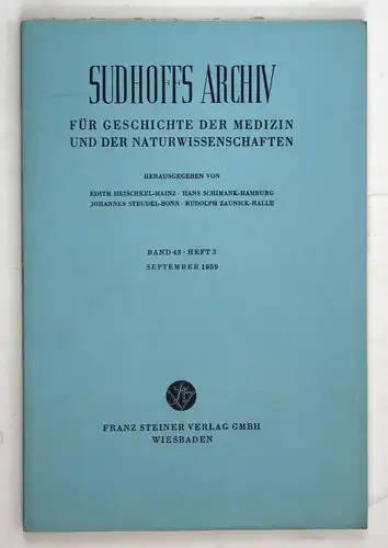 Sudhoffs Archiv für Geschichte der Medizin und der Naturwissenschaften. - Band 43 - Heft 3 - September 1959.