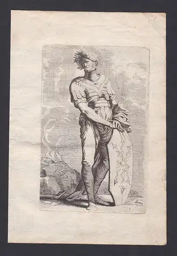 Seltene Original-Radierung von einem Soldat mit Schild / rare original etching of a soldier - Kupferstich