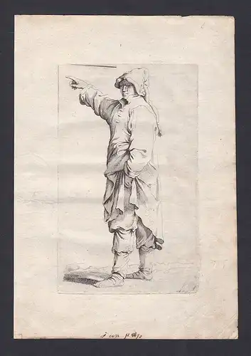 Seltene Original-Radierung von einem Mann, der in eine Richtung zeigt - Kupferstich
