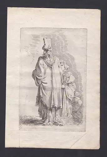 Seltene Original-Radierung von zwei Männern und einer Frau auf einem Berg - Kupferstich