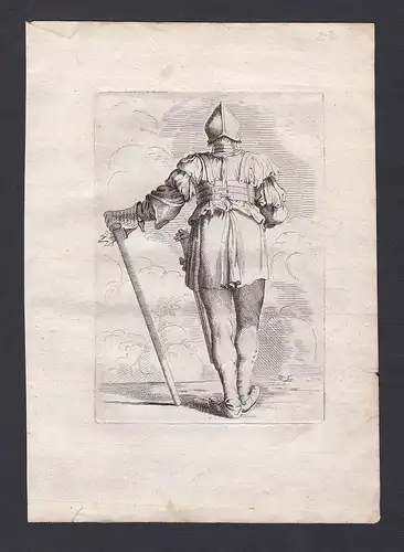 Seltene Original-Radierung von einem Soldat mit Axt und Schwert / rare original etching of a soldier - Kupfers