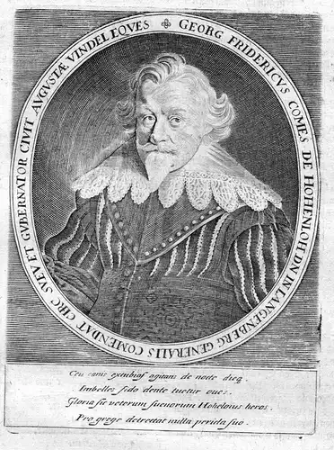 Georg Fridericus - Georg Friedrich von Hohenlohe-Neuenstein-Weikersheim (1569-1645) Portrait Kupferstich antiq