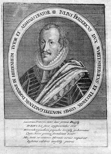 Iulius Fridericus - Julius Friedrich Württemberg-Weiltingen (1588-1635) Herzog Portrait Kupferstich antique pr
