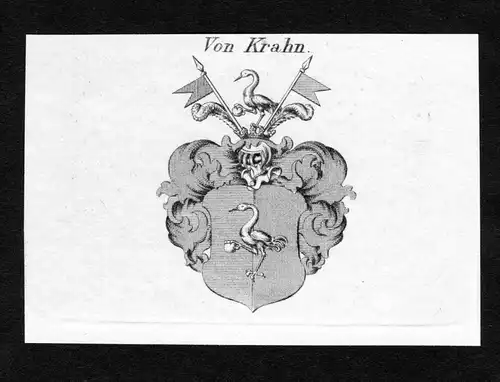 Von Krahn - Krane Krahn Cran Crone Wappen Adel coat of arms Kupferstich  heraldry Heraldik