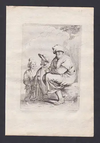Seltene Original-Radierung von drei Männern / rare original etching of three mens - Kupferstich