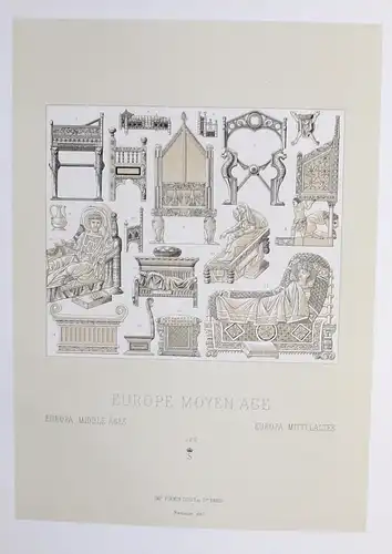 Europa Europe Möbel furniture meuble Original Lithographie lithograph
